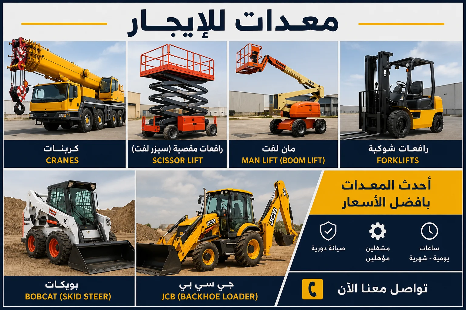 سيزر لفت مان لفت رافعات شوكية كرينات بوبكات للإيجار