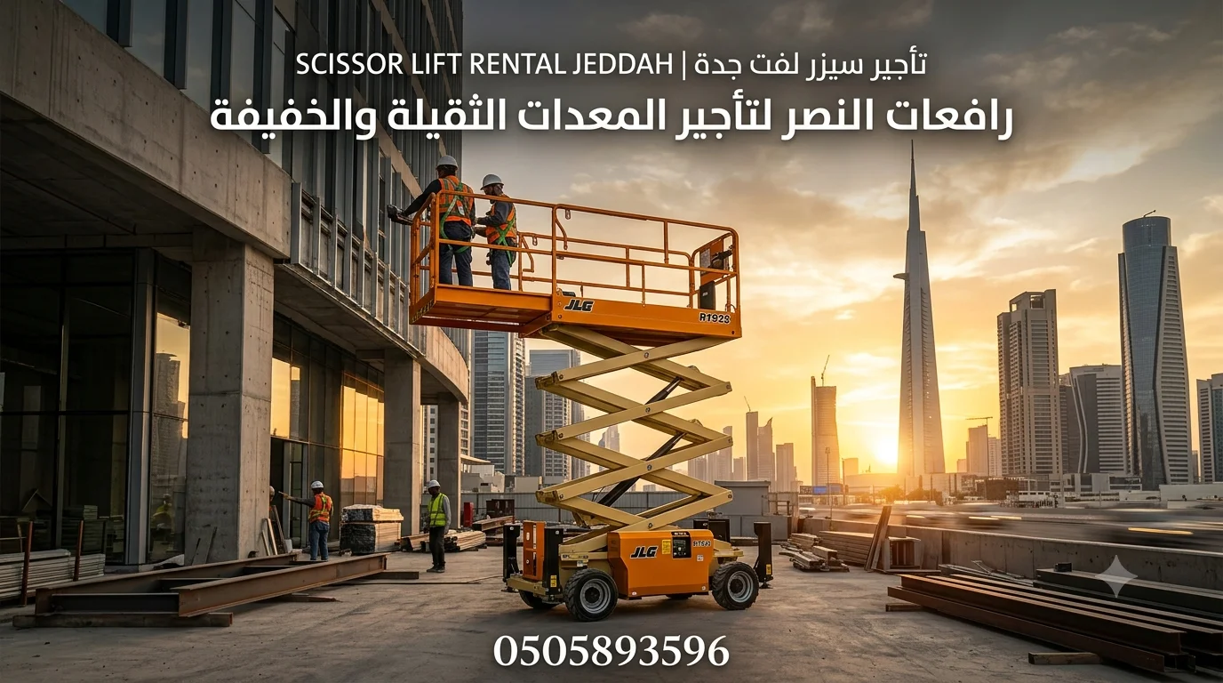 سيزر لفت للايجار في الرياض Scissor Lift 8M | رافعة مقصية للإيجار | منصة عمل جوية