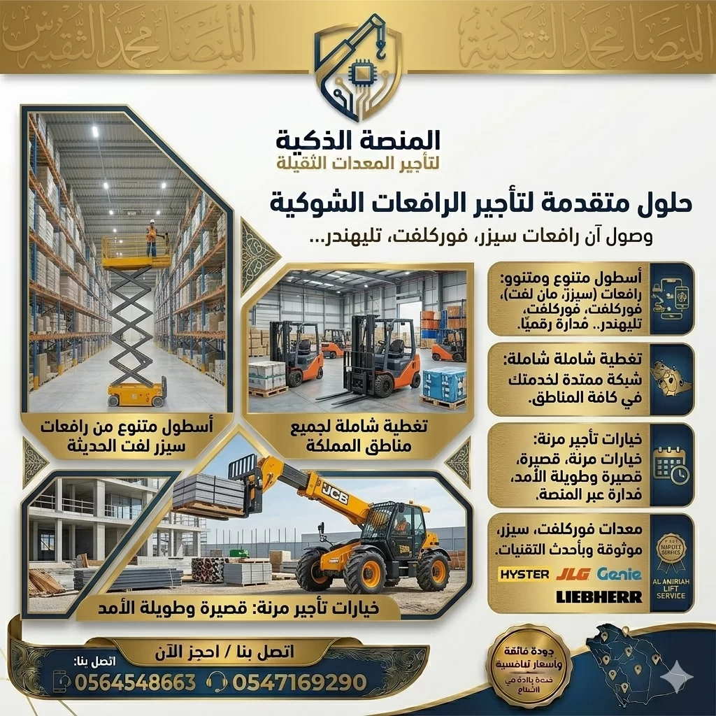 سيزر لفت للأيجار في الدمام | تأجير معدات مقصية | 8_18م / تأجير: يومي / اسبوعي / شهري / سنوي