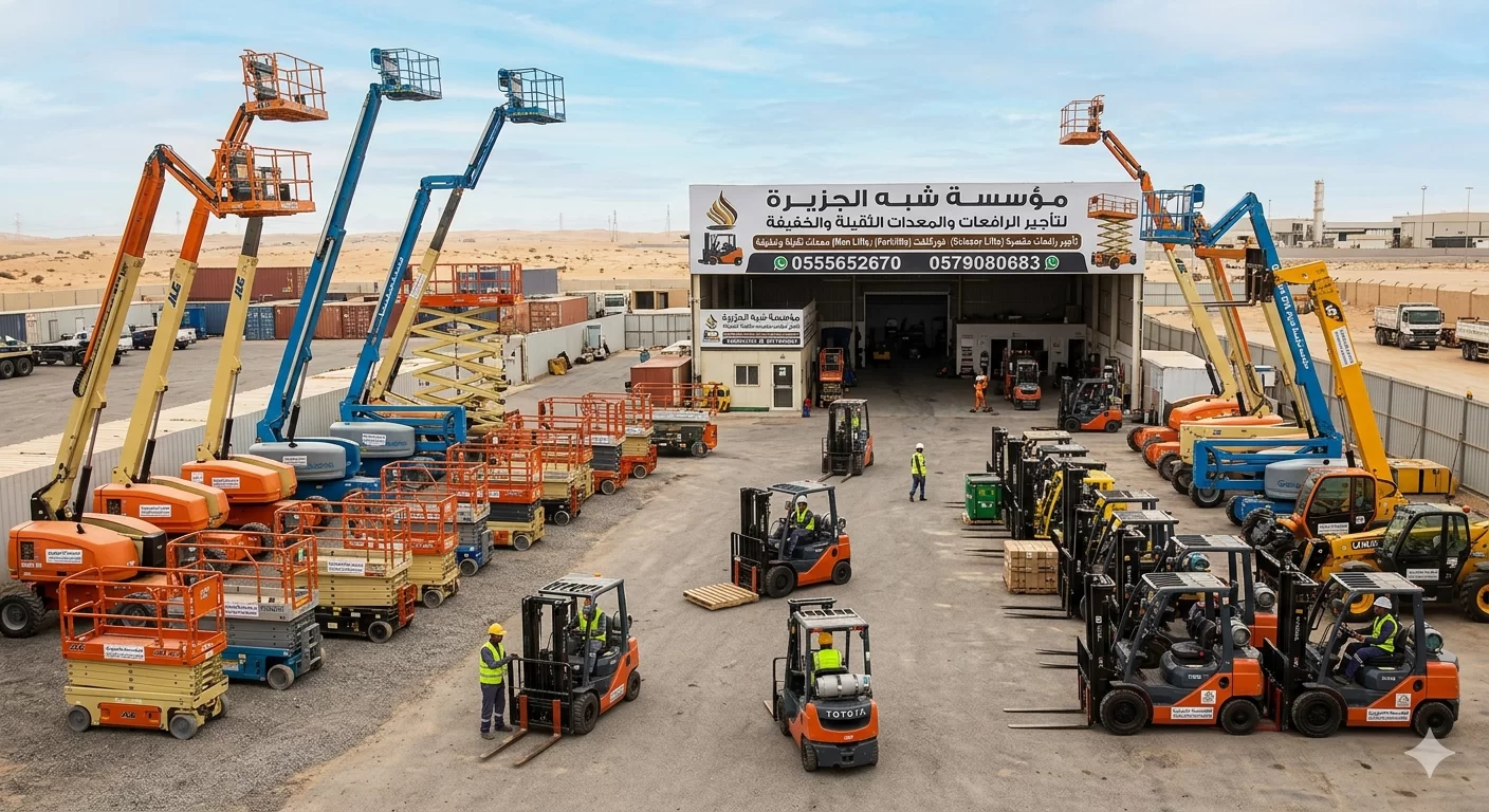 إليكم 🤳# رافعات شوكية ومقصية حديثة للإيجار # فوركلفت للإيجار بالدمام والرياض وجده # سيزرلفت للإيجار