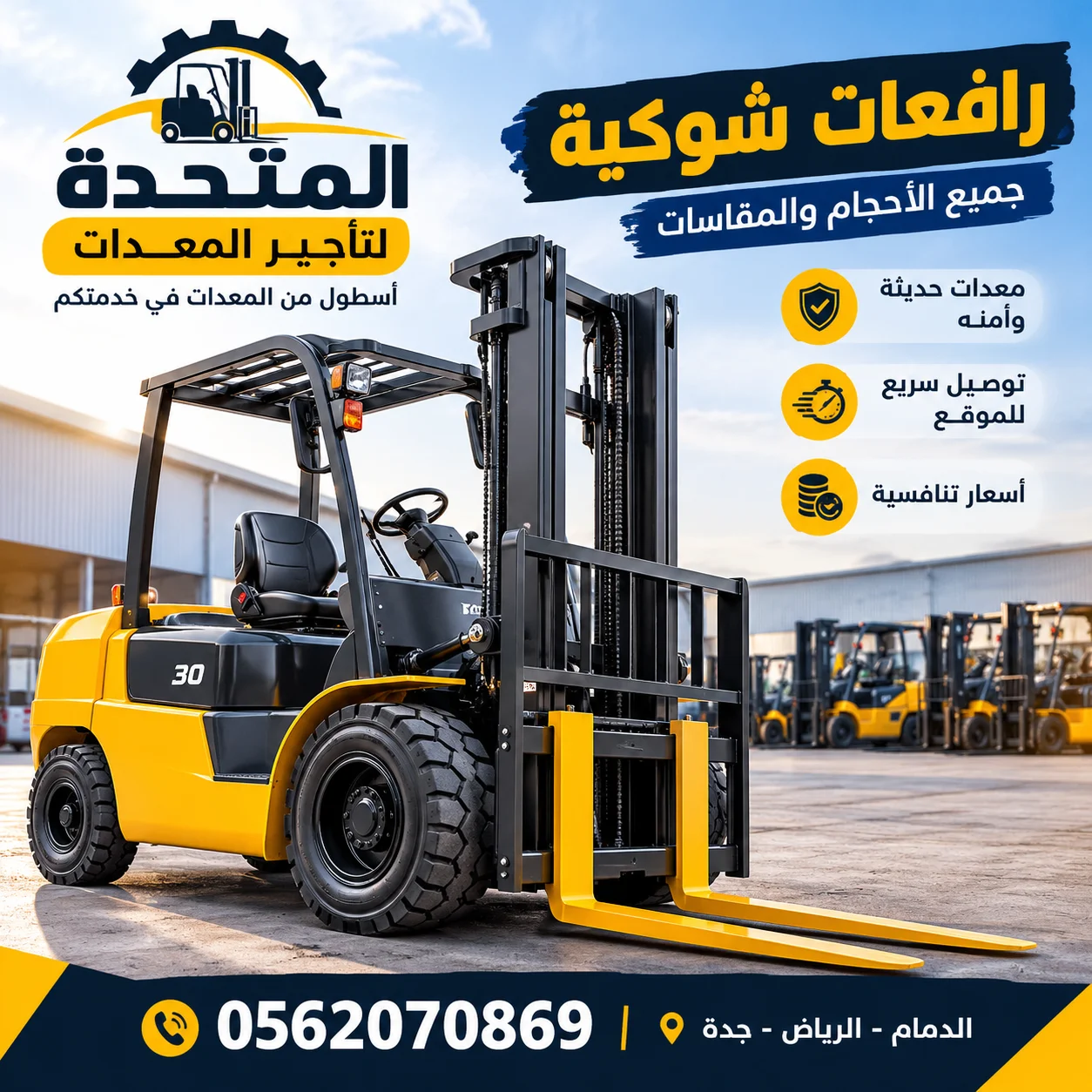 للايجار فوركلفت وجميع انواع المعدات الثقيله