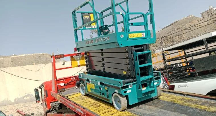 🚧 سيزر لفت 12 متر للإيجار في جدة | رافعات مقصية 12م حديثة | للمشاريع والمولات والمباني التجارية 🏗️